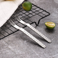 压花水果叉两只(不含座) 老爹 不锈钢水果叉果盘签蛋糕甜品小叉子小吃叉牙签叉果叉收纳架