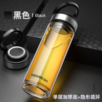 单层 500ml+大提环+304滤网黑色 回流盖+加厚杯底 玻璃杯大提环茶水杯单双层加厚耐高温便携商务车载