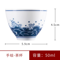 手绘-锦浪水纹-茶杯-单只装 别样与格 手绘茶杯单杯品茗杯 白瓷主人杯创意普洱个人茶杯陶瓷