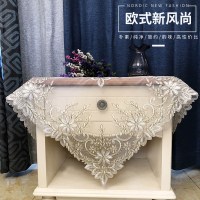 米白色 40CM*85CM(平角) 欧式盖布蕾丝绣花床头柜盖布桌布空调茶几电视柜电视多用防尘盖巾