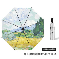 三折加大手动款-麦田里的丝柏树 自动太阳伞防晒防紫外线晴雨两用折叠女夏季结实遮阳伞upf50