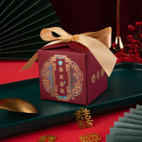 双色烫金酒红+金丝带 小号(20个) 中式喜糖盒结婚喜糖盒子婚礼创意礼盒中国风糖果盒包装盒喜糖袋