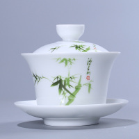 白瓷盖碗-竹韵 德化白瓷陶瓷盖碗茶杯功夫茶具套装玉瓷三才杯单泡茶碗家用泡茶杯