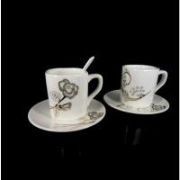 加厚四方杯碟(貂蝉拜月) 瓷尚雅特价加厚四方杯中式贴花陶瓷咖啡杯碟创意奶茶杯碟250ml