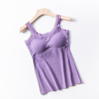 紫色 M/L(80-120斤) 品牌保暖蕾丝吊带阳离子发热马甲带胸垫一体式内穿打底背心秋冬