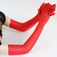 红色 均码 超长款手套春夏季透气防晒女薄款弹力防紫外线礼仪手套开车骑行