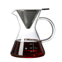 透明把手套装 耐热玻璃手冲咖啡壶带把咖啡壶分享咖啡壶不锈钢过滤杯咖啡壶套装