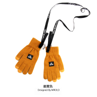 姜黄色有挂绳 均码 机能风手套男冬季保暖触屏潮牌个性嘻哈加厚加绒骑行跑步挂绳手套