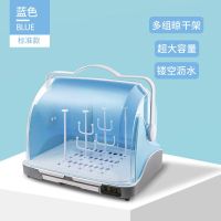 天蓝色[收纳款]送支架 紫外线消毒水杯架子置物架收纳盒倒挂沥水放奶瓶玻璃茶杯托盘有盖