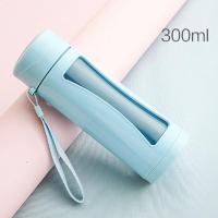 1021蓝色300ml 双层玻璃杯泡茶杯女防烫水杯情侣杯便携带盖杯子原宿塑玻杯商务杯