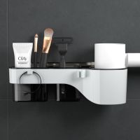 三格吹风机收纳架[一张贴][气质黑] 挂壁式吹风机置物架收纳架浴室免打孔吸盘风筒架子卫生间电吹风架