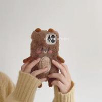 [腮红毛绒棕小熊] x100 可爱毛绒小兔小熊适用iPhone12pro苹果11手机壳iPhonex情侣款xr潮