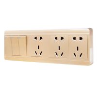 金色明装左三开十五孔 锦迈金色明装开关左右三开十五孔 3开可分别控制三位五孔插座面板