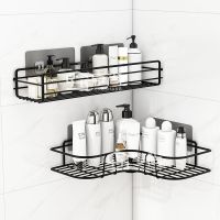 黑 置物架毛巾杆 浴室置物架免打孔卫生间厨房收纳壁挂架子洗手间厕所洗漱台三角架