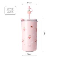 元气粉-蜜桃保温杯 480ml Face保温杯带吸管316不锈钢少女心ins可爱简约大容量便携水杯子女