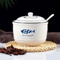 5寸鱼韵1斤有孔有勺子 北欧风陶瓷调味罐猪油罐辣椒油盐罐糖罐调料盒厨房用品大容量单个