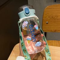 [蓝色]450ML [单杯] 高颜值带吸管水杯简约学生大容量塑料杯儿童便携防摔杯子