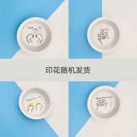 白色陶瓷双碗(随机图案) 猫双碗架陶瓷碗竹实木碗架猫食盆猫粮水碗两用餐具宠物碗保护颈椎