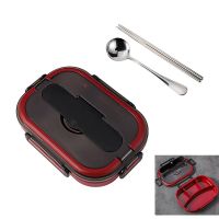 枣红色塑料四格1300ml 饭盒+餐具 饭盒学生女韩版可爱儿童小学生餐盒饭盒成人大空量上班族带盖便当