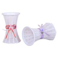 白色细腰花篮1个 塑料花篮花瓶 摆件插干花仿真花等 藤编胶庭家居摆设白色装饰组合