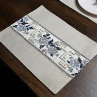 1#白色 浅蓝织带 30*40cm(1个装) 双层中式织带棉麻餐垫防烫隔热垫布艺餐垫杯垫餐桌垫盘垫茶垫碗垫