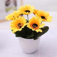 7头向日葵+圆盆 家居摆件仿真花假花小盆栽室内装饰花干花套装塑料花盆景绢布花