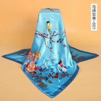 鸟语花香-601 90CM丝绸手感缎面丝巾女大方巾印花防晒围脖披肩夏天围巾职业丝巾