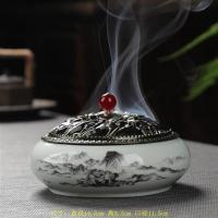 富春山居图[大号炉]送防火棉+蚊香架 熏香炉家用室内大号蚊香盘托陶瓷檀香炉沉香香薰炉线香插蚊香架