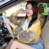 袖套-腰果黄色 适合(80-160斤以内) 骑开车防晒披肩女遮阳透气袖套夏季雪纺印花丝巾防紫外线空调围巾