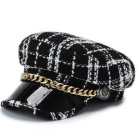 黑色 可调节 韩版贝雷帽经典格子八角帽冠啦啦品牌秋冬时尚女帽镜片沿个性帽子