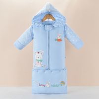 春秋中厚波点小兔蓝色 全长110cm适合0-2岁 宝宝睡袋冬防踢被婴儿睡袋0-3岁加厚保暖睡觉神器冬季儿童防踢被