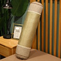 亚麻布+冰藤糖果长条枕[浅棕] 长60*宽16厘米[含独立内胆拆洗] 藤席凉席圆柱抱枕冰丝床头靠垫靠枕女生床上睡觉长条枕