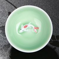 青瓷杯子 青瓷茶具鲤鱼盖碗茶壶鱼杯鲤鱼龙泉青瓷彩套装茶具鲤鱼配件