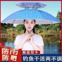 雨滴蓝色 翌念德国工艺头戴式晴雨伞双层透气遮阳挡雨防风两用帽伞钓鱼神器