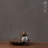 哥窑小萌娃 创意陶瓷香插小和尚香炉荷花莲花线香人物插香香座室内居室香薰炉