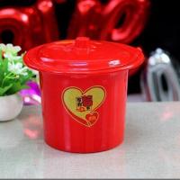 红色塑料小号痰盂1个 女方陪嫁三件套马桶大全小号实木摆件大号塑料子孙桶结婚婚庆用品