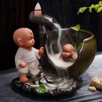 司马光砸缸 倒流香炉大号思马光砸缸陶瓷创意小和尚香薰炉摆件家用茶道塔檀香