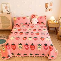 缤纷草莓-粉 48X74枕套1对 水晶绒花边绗缝加厚三件套大炕毯子四季床盖床单垫子榻榻米防滑