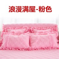 夹棉枕套一对:浪漫满屋粉色_ 公主蕾丝花边枕套2只单人绗缝夹棉成人加棉枕头罩学生粉色一对装
