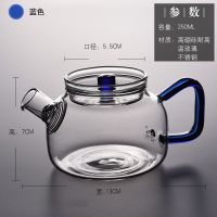 玻璃小壶H21蓝中号:250ML 锦格加厚玻璃茶壶带过滤耐热泡茶壶全玻璃茶具煮茶壶侧把小花茶壶