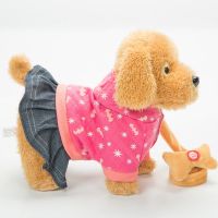 241C粉色 电池板1首歌 儿童电动毛绒玩具狗狗会唱歌会叫电子机器狗仿真泰迪牵绳走路小狗