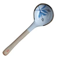 蓝藤叶 1支装 陶瓷家用汤勺调味勺粗陶小勺咖啡勺长柄搅拌勺吃饭勺日式调羹汤匙