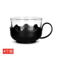 莲花杯150ml(4个装) 玻璃茶杯家用耐热带把泡茶杯子加厚防烫透明套装茶具杯喝功夫茶杯