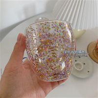 心心波波手拿杯_ 『心心啵啵杯』双层爱心流沙玻璃杯子ins高颜值创意带把手高脚杯