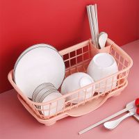 粉色-沥水篮+底座+筷子筒 厨房置物架碗碟筷勺收纳架滤水篮沥水架塑料餐具收纳盒收纳筐碗柜