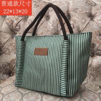 绿色条纹BG 手提包女加厚帆布防水布包饭盒袋便当包女士手提袋妈咪包小布包包