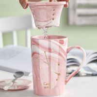 6.巨蟹座 石纹粉(杯盖勺+茶漏) 韩版潮流马克杯北欧ins星座杯子女陶瓷喝水杯带盖勺创意情侣水杯