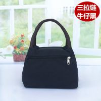 三拉-牛仔黑 女士手提包便当防水帆布妈咪包女包午餐包饭盒袋小布包包手拎包包