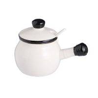 米白单件 送一个勺子 带把手柄带盖勺调料罐套装调味品罐子厨房盐味精鸡精糖家用佐料罐