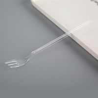 [透明散装]19厘米三齿叉100只 水果叉一次性长叉水果茶叉子长柄奶茶店小插吃水果的外卖单独包装